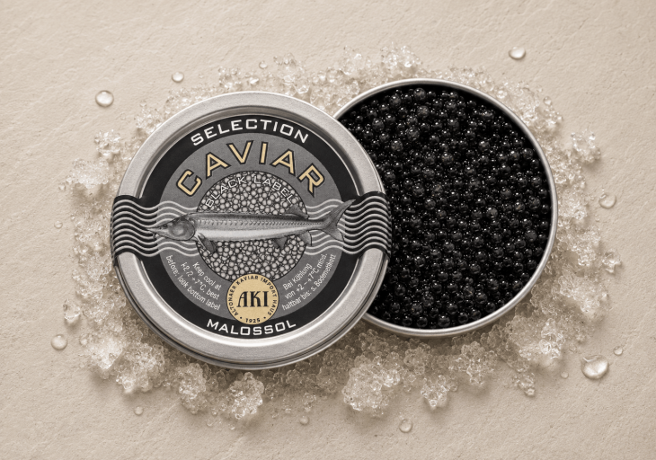 AKI Selection Black Label Kaviar vom Weißen Stör - AKI Selection Black Label Kaviar kaufen - Black Label Kaviar vom Weißen Stör - Black Label Kaviar Acipenser transmontanus - AKI Black Label Kaviar Dose